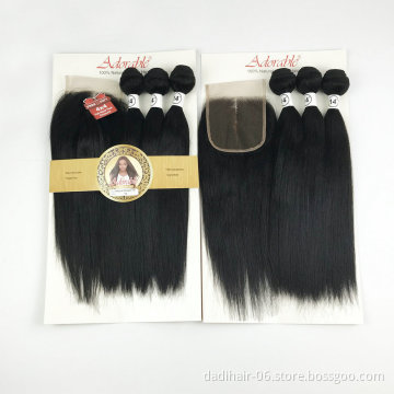 Natural Straight 3 bundles with a closure Silky Straight Virgin Human Hair Mixed Lengths Natural Color